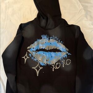Black Hoodie with Blue and Silver Graphic